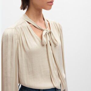 NWOT Gap Tie Neck Stone Beige Top Size XXL